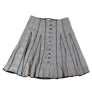 Nanette Lepore Black and White Plaid Houndstooth A-Line Pleated Skirt Women's 8